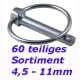 60 tlg. Sortiment Klappsplinte 4,5-11mm Klappstecker Klappsplint