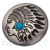 Concho #090 30mm Indiana H�uptling Concho Antik Silber Stein Blau Conchos Concha