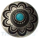 Concho #141 22mm Western Blume Flower Antik Silber mit Stein Blau Conchos Concha