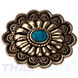 Concho #150 35mm Metal Jumbo Stempel Gold mit Stein Blau Conchos Concha